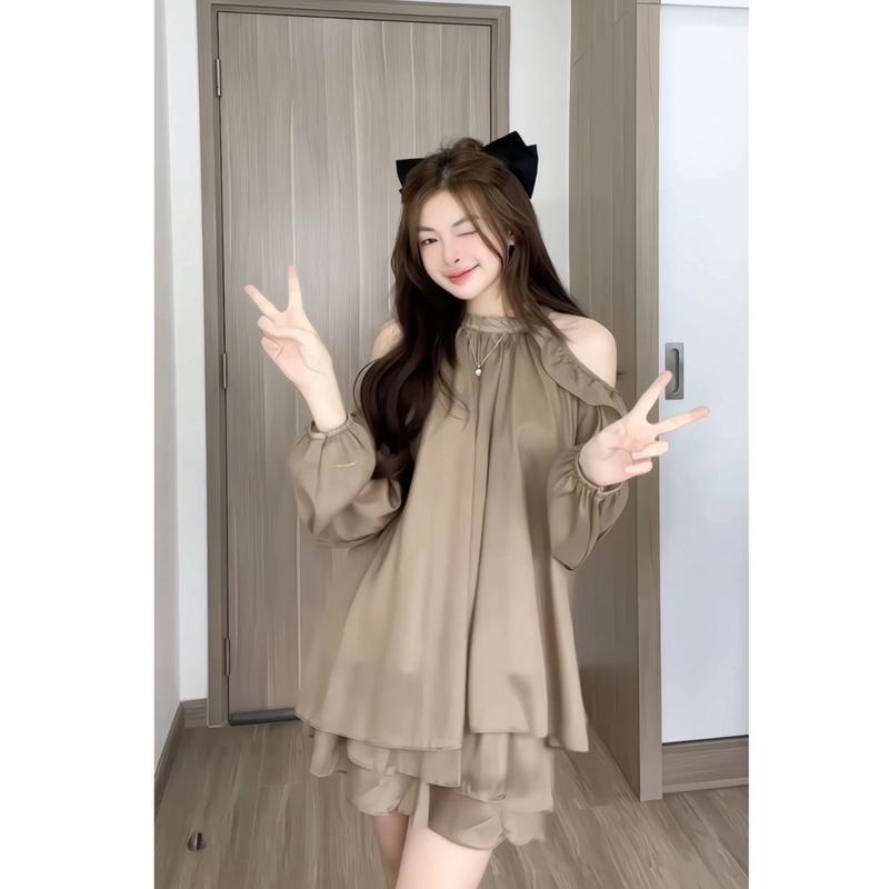 Set tơ bèo hở vai Lisssadress, set áo quần tiểu thư tay dài dilyshop Trơn Trơn Nữ Top, DILYSHOP_ S110 | BigBuy360 - bigbuy360.vn