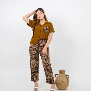 Satu Set Piyama Motif Ombre Bahan Rayon Khas Bali Ukuran Remaja dan Dewasa Wanita Baju Celana Panjang Cantik Setelan Tidur