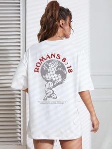 Women's Figure Graphic Drop Shoulder Tee, Casual Short Sleeve Round Neck T-shirt for Summer, Ladies Clothes for Daily Wear, Clothing