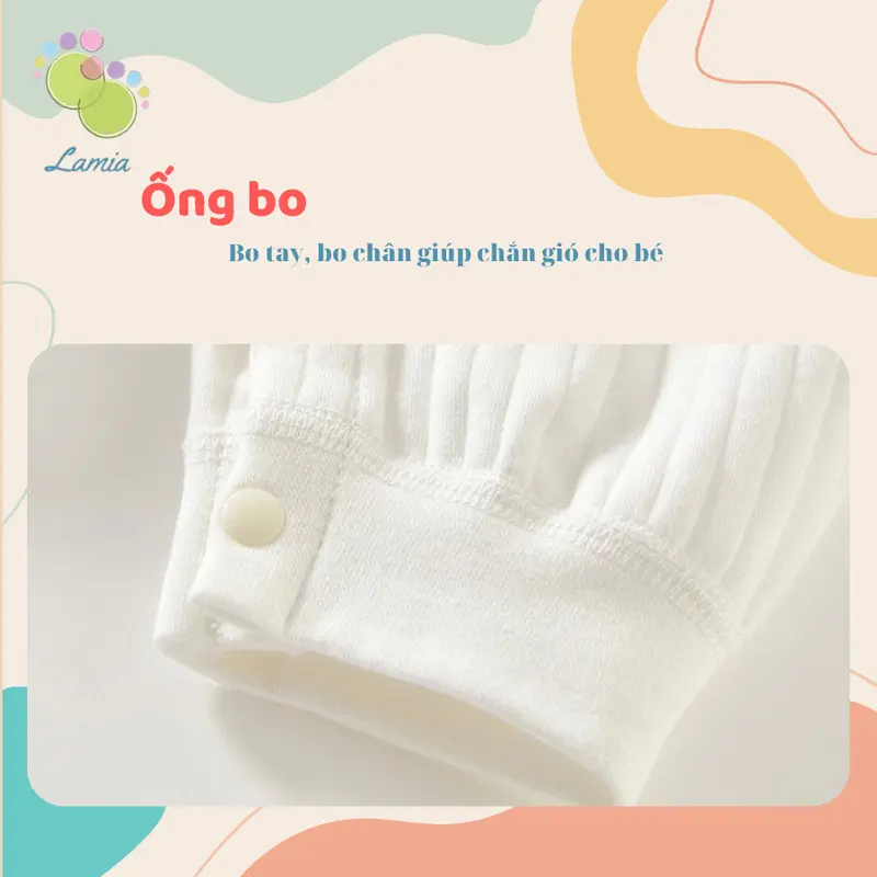 Sleepsuit thu đông dài tay, bộ áo liền thân cho bé trai bé gái sơ sinh 07BDD Cotton Kem 1