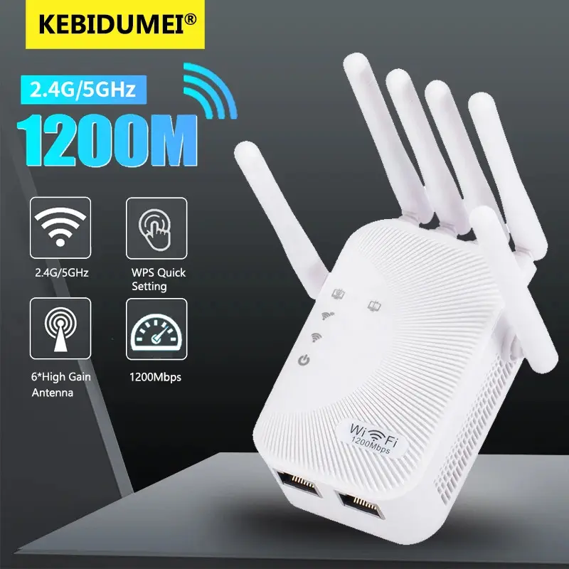 2.4G/5GWiFi Amplifier Dual Band Repeater 1200Mbps Wireless Signal Range Extender Router Long Range Signal Booster For Home