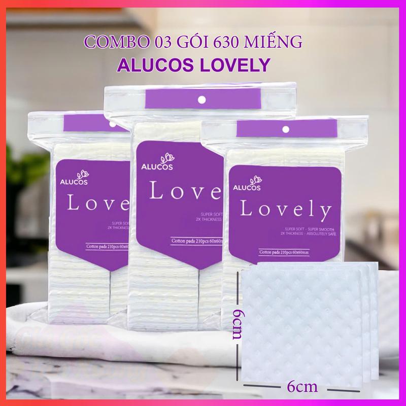 [Combo 3 gói 630 miếng] Bông tẩy trang Alucos Lovely mặt bông dập nổi 6x6cm