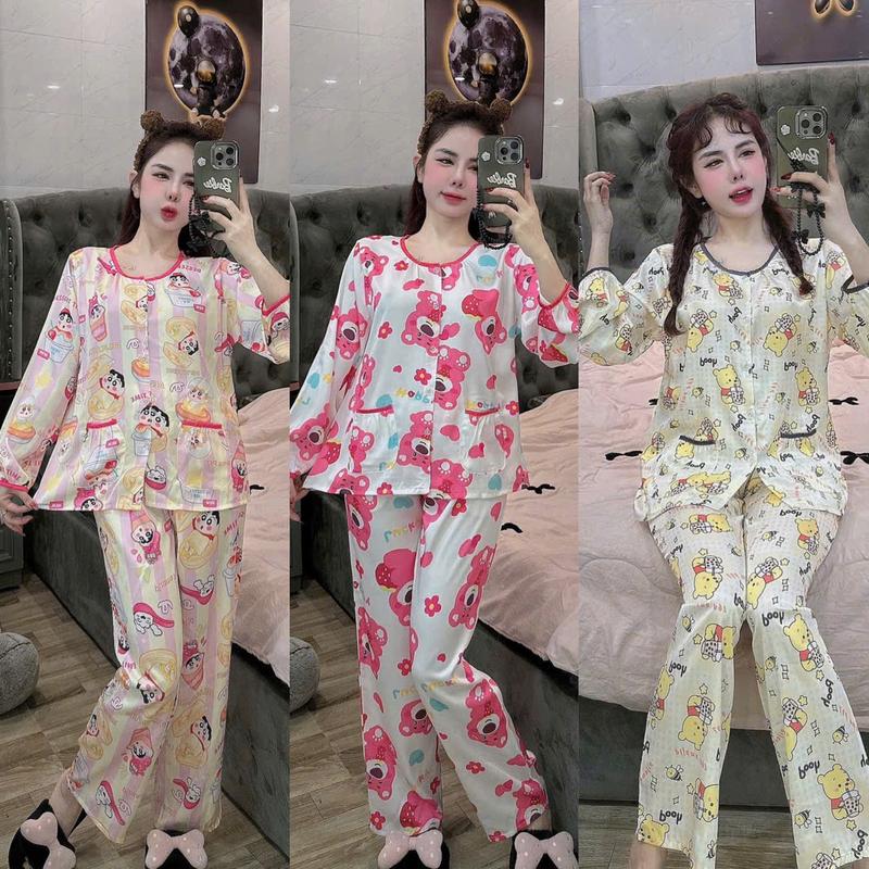 Đồ bộ pijama tay dài lụa latin, cổ tròn nhiều mẫu xinh, dưới 60kg thiết kế mới dễ thương chất liệu mềm mịn mát , đồ bộ nữ Yuri Phương Shop 1