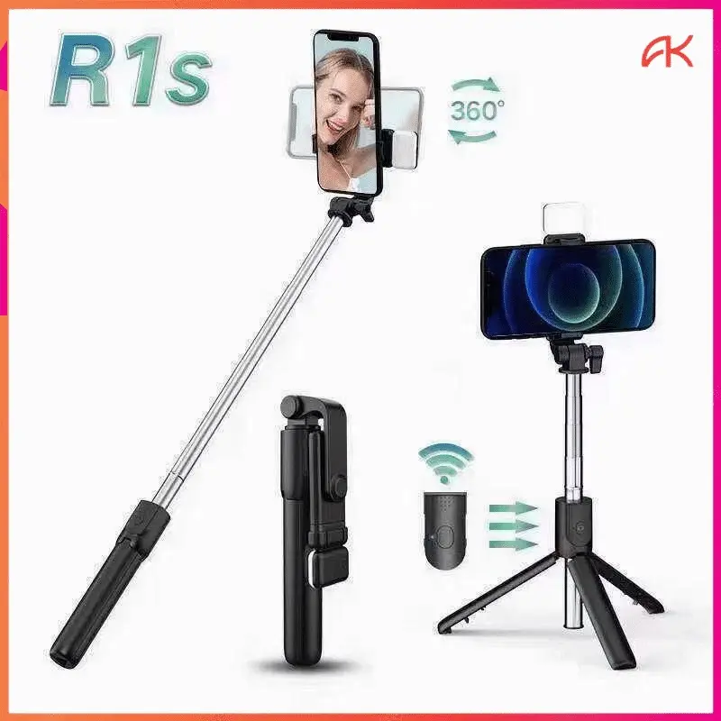 ANK Selfie stick R1S tongsis plus Remote Bluetooth Plus Lampu Flash