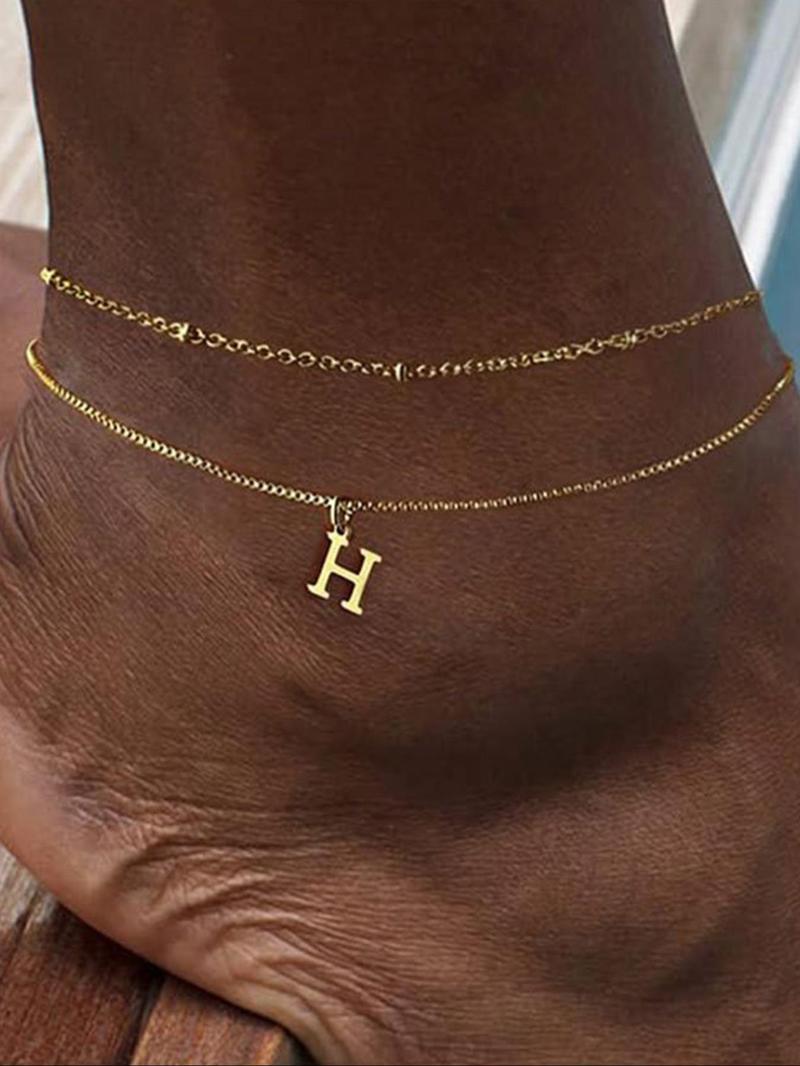 Product Introduction of 26 Letter Design Anklet, Stainless Steel Jewelry for Party, Daily Clothing Decor, Trendy All-match & Exquisite Jewelry for Birthday Gift 3