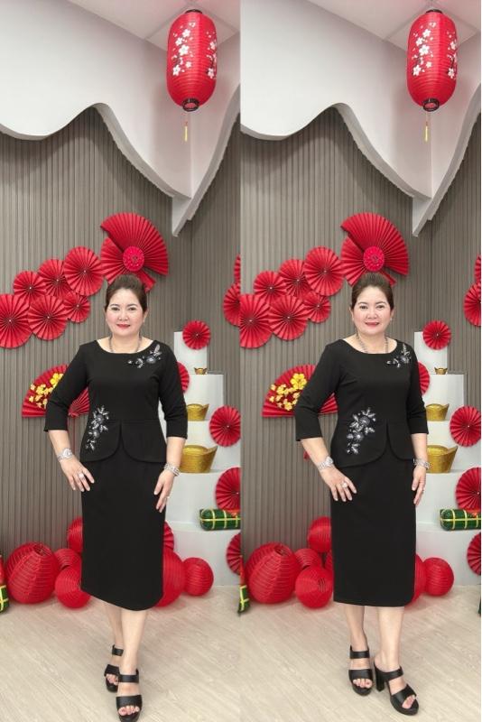 Product Introduction of Đầm body hongkong trung niên thiết kế hàng cao cấp đơn giản, thanh lịch, trẻ trung phù hợp dự tiệc, làm sui gia Women Nữ Dress Voan Nhung Voi 11