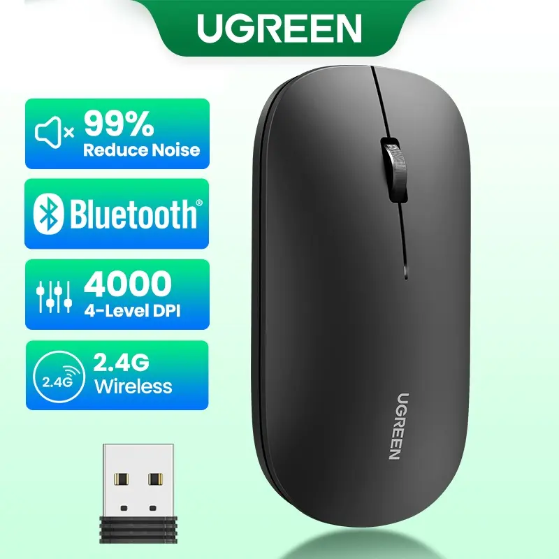 UGREEN Mouse 2.4G Wireless Bluetooth  Dual Mode Silent Mouse 4000 DPI For Computer Laptop Mice Souris Sans Fil 3cm Thin Slim Quiet Mouse