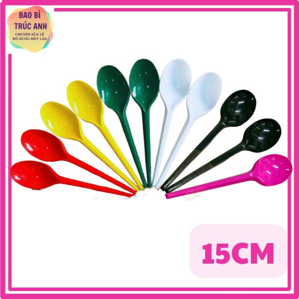 Lốc 100 Muỗng nhựa dùng 1 lần 15cm dùng ăn cơm , uống cafe , uống trà sữa 1