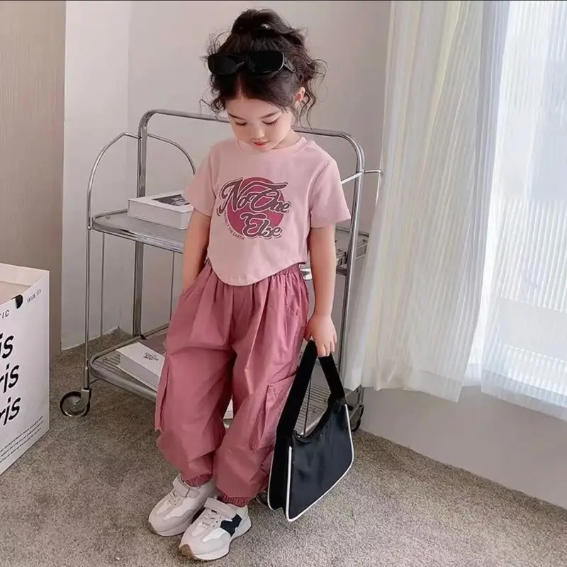 Top Fashion Baju Anak Perempuan Lucu Usia 1-5 Tahun Pakaian Baju Crop Dan Celana Cargo Anak Bayi Katun 2