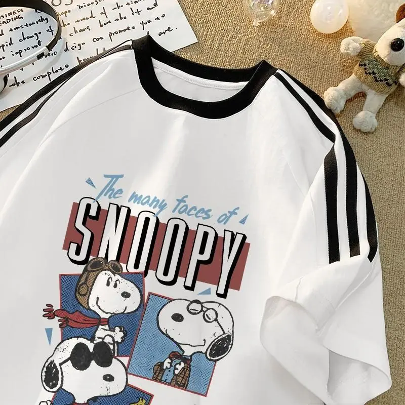 Tshirt Lengan Pendek Garis Tiga Baju bola Snoopy Korean Style Kaos Longgar 100% Cotton 2