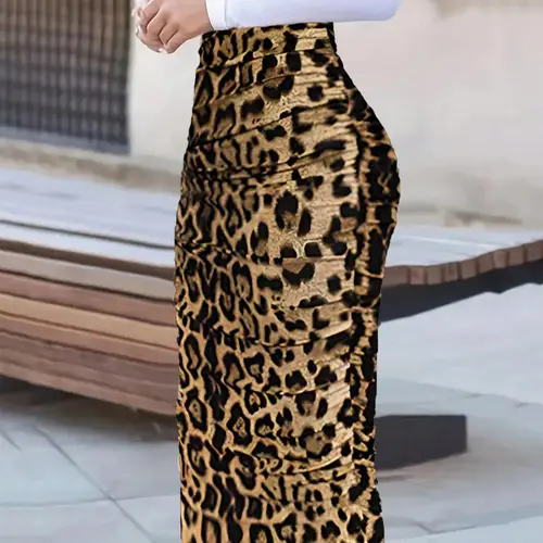 Mid length leopard skirts boomyness with pockets