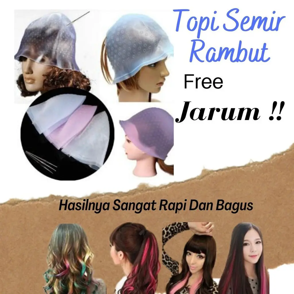 FREE JARUM Magicap Topi highlight cat rambut topi bleaching alat pewarna rambut/TOPI CAT  SEMIR RAMBUT
