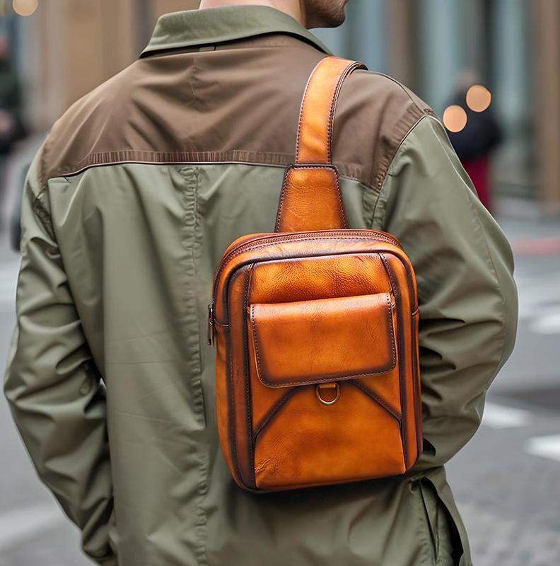 Liinz Túi Bao Tử - Đeo Vai Da Bò Patina Cao Cấp L9159 Nam Bag