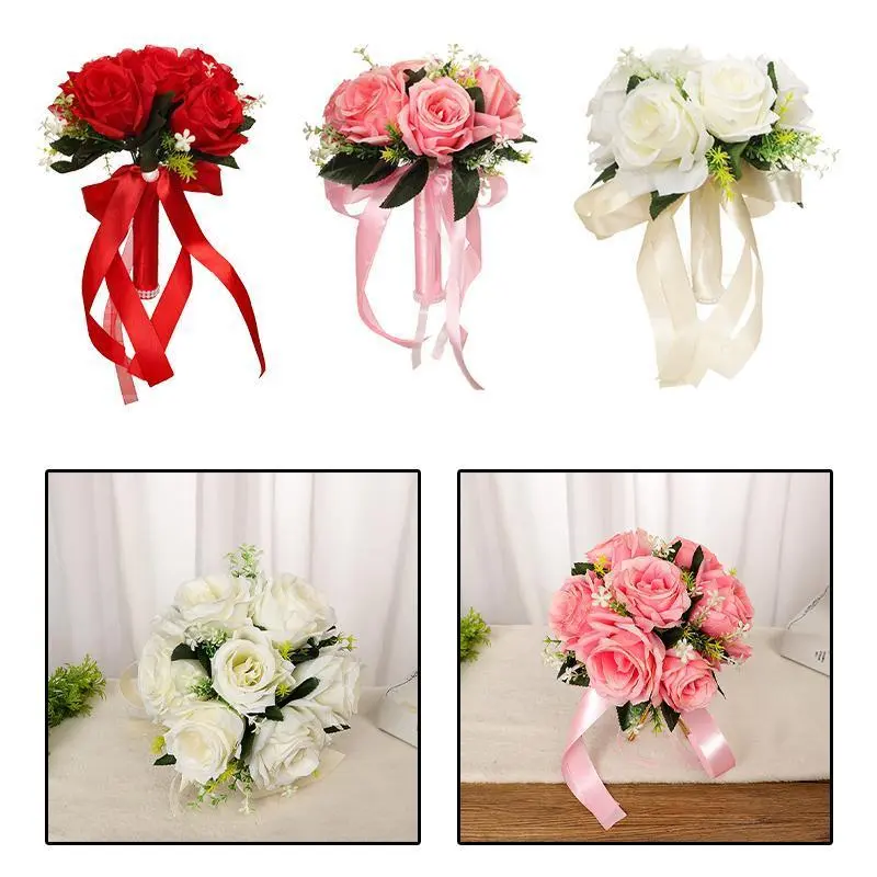 Wedding Bouquets Holding Flowers = Natural Rose Wedding Bouquet White Champagne Bridesmaid Bridal Party