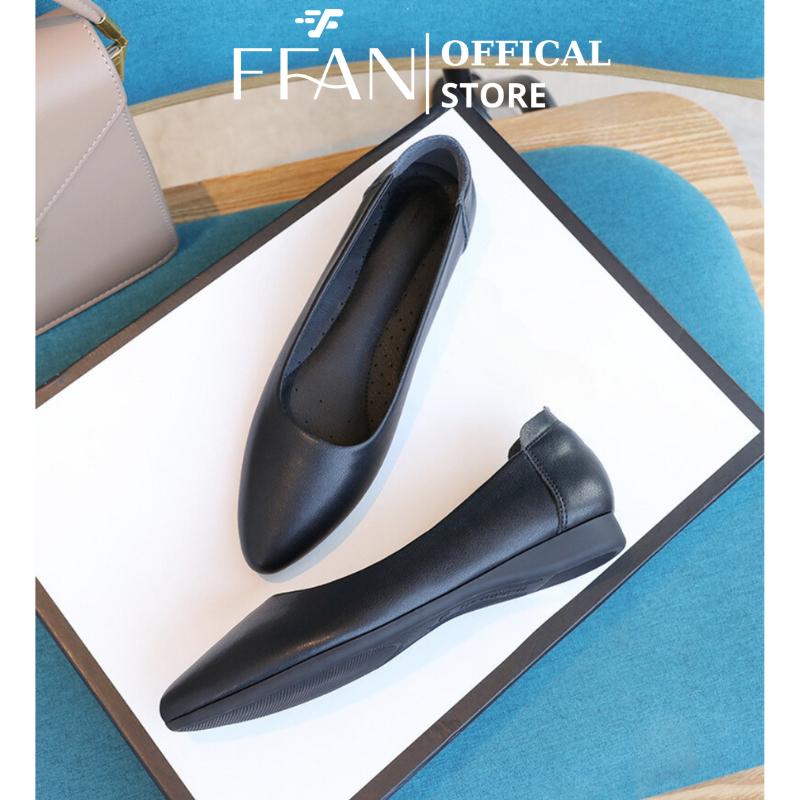 Giày tiếp viên hàng không nữ da thật búp bê mũi nhọn công sở bít mũi bệt FF22 da mềm mại FFAN STORE
