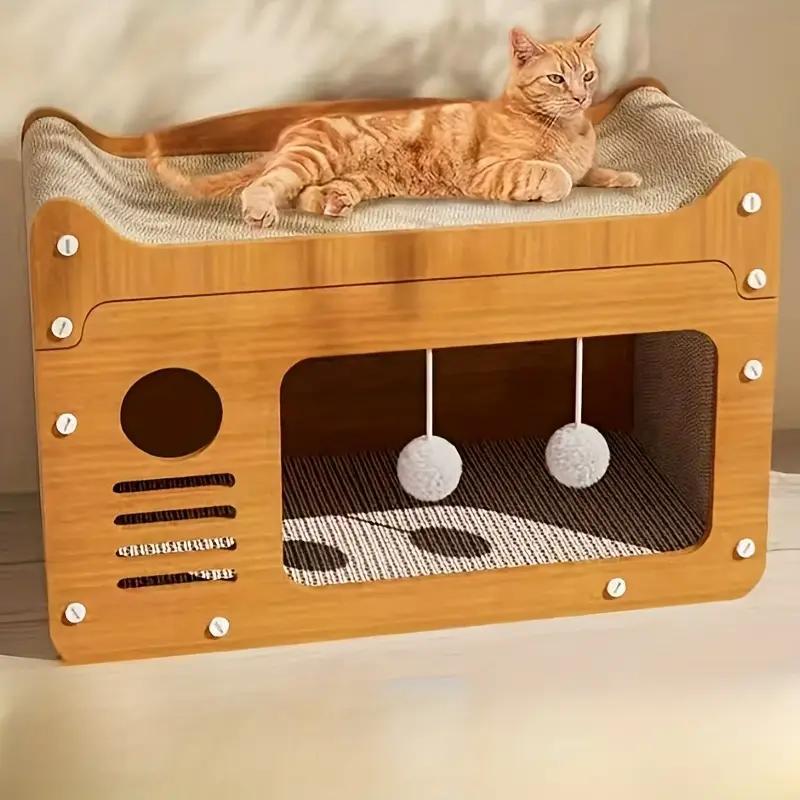 Product Introduction of Cat Scratching Board, 1 Box Cat Scratcher with Cat Nest Style, Durable Cat Scratching Toy, Pet Furniture for Indoor Playing Sleeping 6