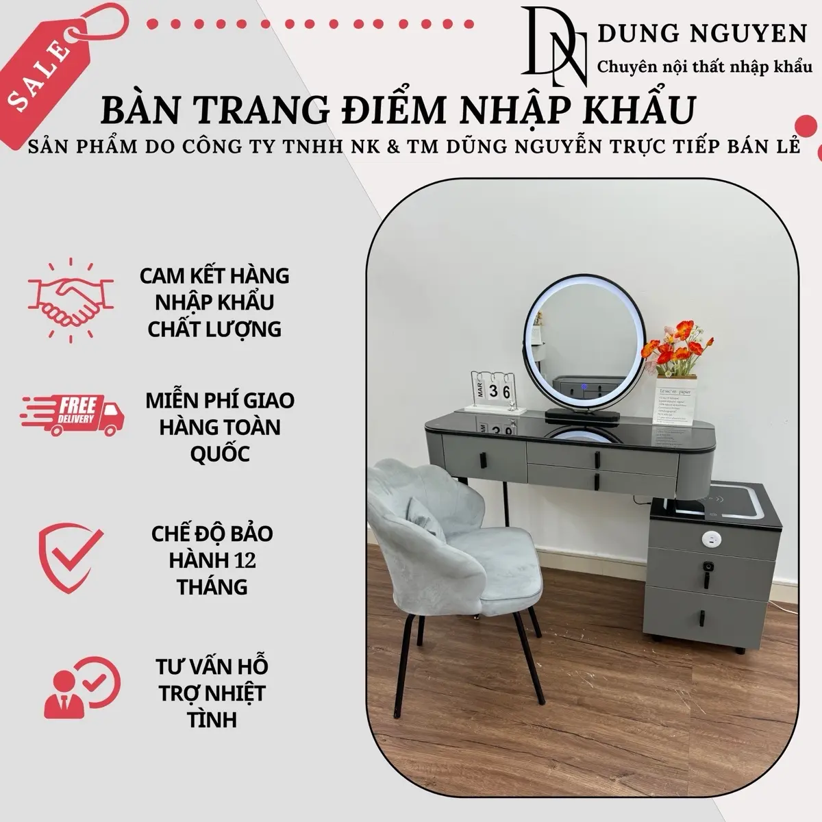 Bàn trang điểm thông minh nhập khẩu có khoá vân tay(HÀNG LOẠI 1)