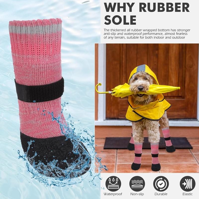 TikTok Shop Mihachi Anti Slip Dog Socks Dog Boots for Hardwood Floors Prevent Licking Traction Control Waterproof Rubber Sole Paw Protectors for Small Medium Large Dogs Pink Small