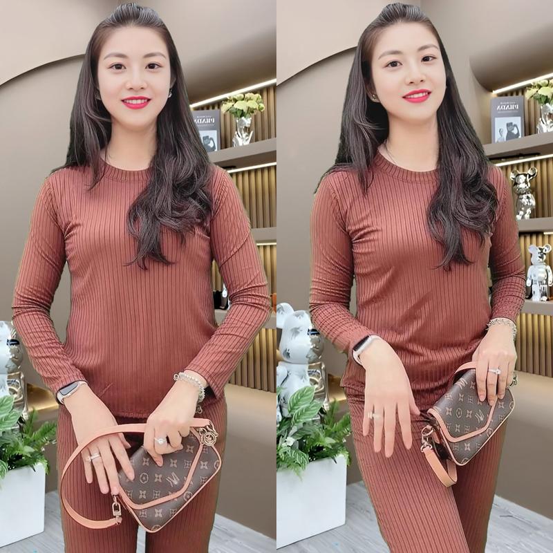 (40-65kg) set bộ ủ kem, set bộ mặc nhà, chất vải thun gân ĐŨA , bộ dài tay thu đông