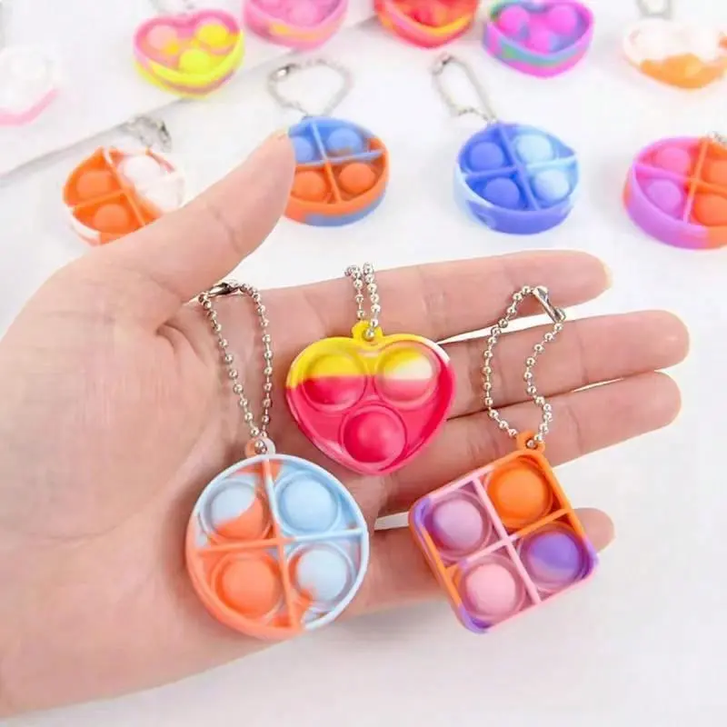 Mini Colorful Fidget Toy, 5 Counts Small Silicone Bubble Popping Keychain Pendant, Backpack Hanging Decoration, Finger Pressing Stress Relief Toy