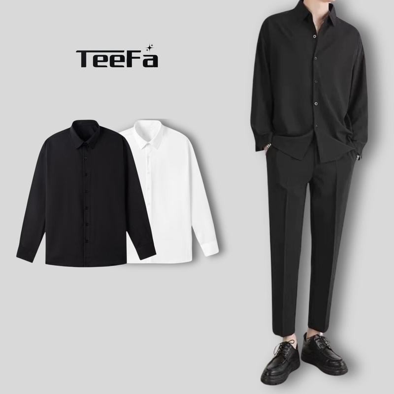 Áo Sơ Mi Unisex trơn trắng đen basic, Áo sơ mi dài tay nam nữ vải lụa mềm mịn phong cách Unisex Hàn Quốc 2023 Menswear Shirt Cổ Tròn Tre Tre