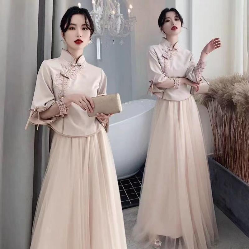 Product Introduction of Váy Phù Dâu, Phong Cách Trung Quốc, Dài, Thời Trang Mới Mùa Thu Và Mùa Đông 2024, Phong Cách Cộng Hòa Trung Quốc, Nhóm Chị Em, Bộ Đồ Tang Xiuhe, Váy Dạ Hội Màu Hồng, Dành Cho Nữ Women Dress 3