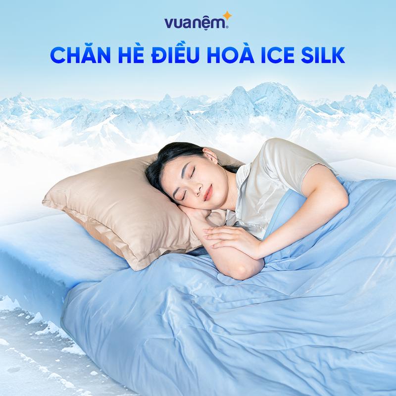 Chăn hè điều hòa thân nhiệt Amando Ice Silk màu xanh Vua Nệm - Mịn màng, thoáng khí, 200x220cm mền  lạnh, làm mát