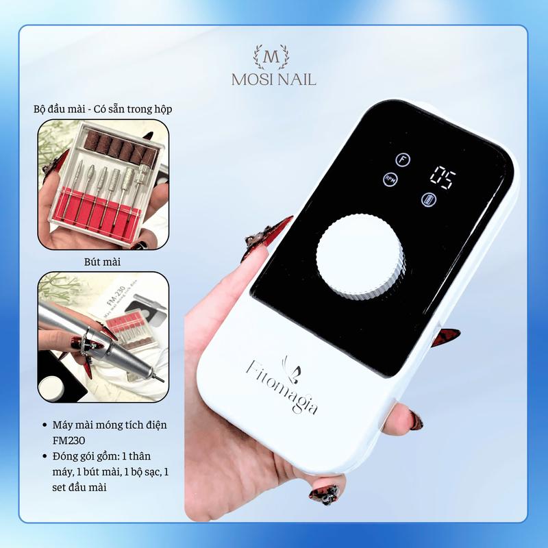 Máy mài FM230 tích điện công xuất cao chuyên dụng làm tiệm - 35000 vòng/phút - Đầu sạc Type C cực nhanh - Tặng hộp đầu mài phá gel/ Bảo hành 6 tháng