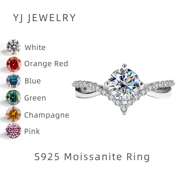 YJ-S925 Sterling Silver Moissanite Ring Crown Diamond Ring for Love Female Proposal Engagement Wedding