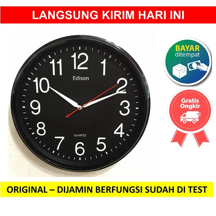 PAPER 2 Promo JAM DINDING POLOS ANALOG 28CM RUMAH 28 CM HITAM MINIMALIS Cod Happy Shopping