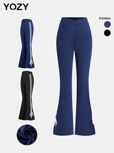 YOZY Women's Side Striped Print Tie Side Wrap Flare Leg Leggings, Casual Comfy High Waist Bell Bottom Trousers for Daily Wear, Ladies Bottoms for All Seasons