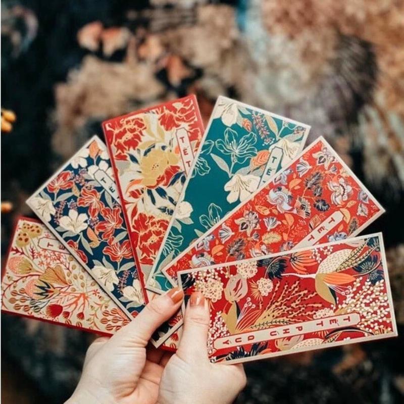 COMBO 50C LÌ XÌ TẾT, BỘ HOA LÁ 2025 Cán Màng Combo bao lì xì hoa lá Giấy C150 cao cấp lì xì tết 2025 đẹp baoli x