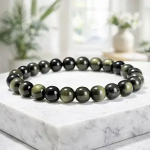 Gelang Natural Golden Obsidian Onyx Hitam Hijau Kombinasi Simple Bracelet Pria Wanita GT-1201