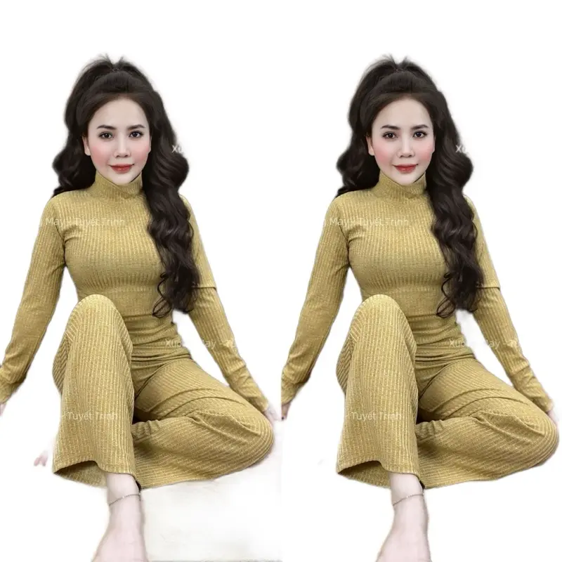 Set Bộ CỔ LỌ TAY DÀI -QUẦN SUÔNG, Chất liệu vải tiêu dày dặn , Đồ Bộ Nữ Top Women, Size từ 35-78kg 4