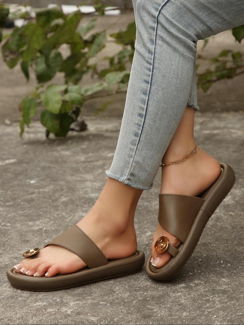 Product Introduction of Women's Fashionable Plain Color Slides, Casual Comfortable Flat Sandals for Summer, Lightweight Breathable Shoes for Beach & Daily Wear, Girl 9