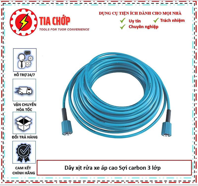 Dây xịt rửa xe áp cao Sợi carbon 3 lớp nhựa PU phân loại 10m 15m 20m 30m Phụ Kiện Lau Xe