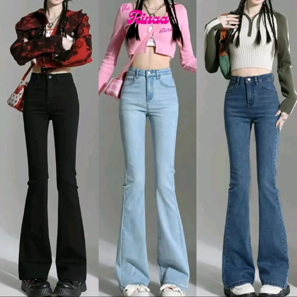 Quần Jean Nữ Ống Loe Ôm Eo Cạp Cao Tôn Dáng Chất Liệu Denim Co Giản- QCJ 05