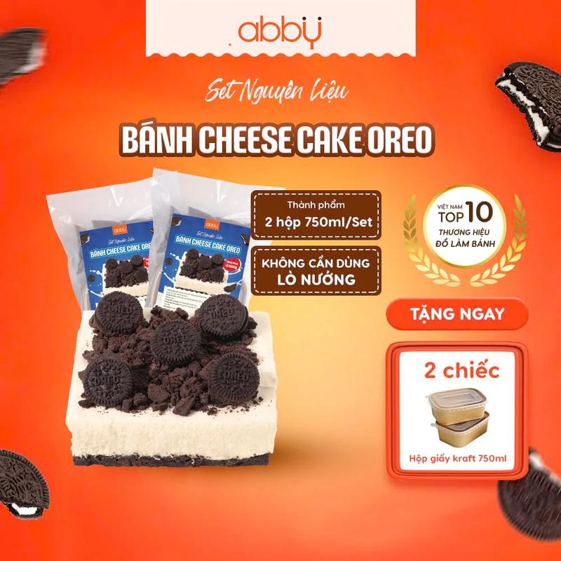 [TẶNG HỘP GIẤY][Đa kho] Set làm bánh Cheesecake Oreo Abby nguyên liệu làm bánh sản phẩm 2 hộp 750ml