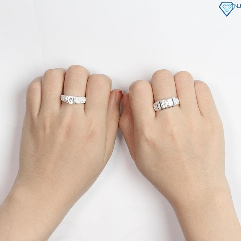 Nhẫn bạc cặp đôi nam nữ đính đá cao cấp khắc tên theo yêu cầu ND0269 3