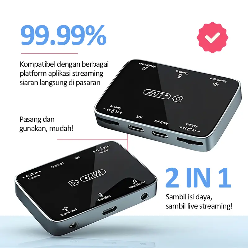 Bonkyo Live Streaming Dock Audio Live Stream Converter 2 in 1 Lightning Type C for Android / Iphone 6