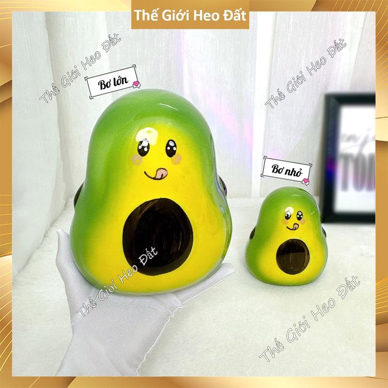 Heo đất tiết kiệm lỗ tròn và khe dài hình trái bơ xanh, ống con lợn đất hình cute dễ thương men sứ