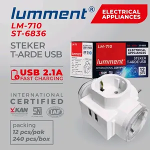 Seteker T ARDE Stop Kontak Arde + Usb Fast Charging  sni kuningan