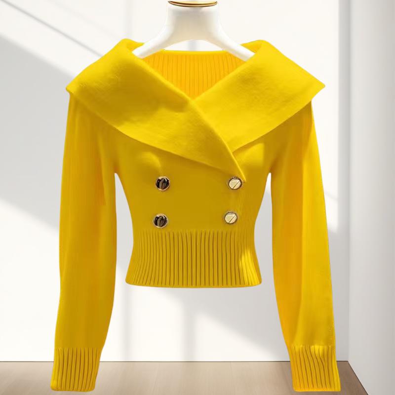 Áo Khoác Len Cổ Bẻ Lớn, Phong Cách Cổ Điển, Hàng Mới Về Mùa Thu 2024, Áo Len Ngắn Siêu Đẹp, Độc Đáo Của Phụ Nữ