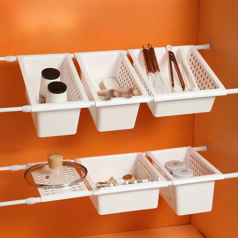 Retractable Tiered Storage Cabinet, Kitchen Utensils, Double Storage Shelves, Under Sink
