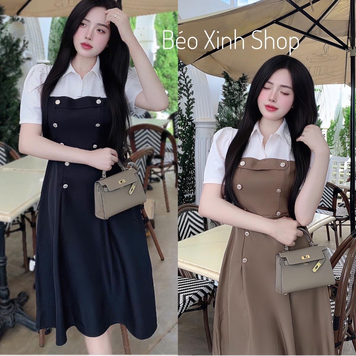 Váy Dự Tiệc Cổ Sơ Mi Phối Nơ Vải Cotton Lạnh Phối Lụa Sọc Phối Nơ  50 - 100Kg Thời Trang Nữ Béo Xinh Shop - A.1415
