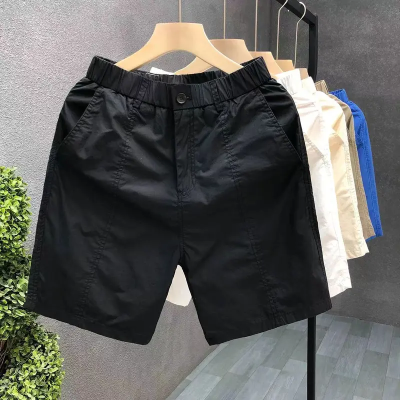 Quần Soóc Trơn Phong Cách Phương Tây, Trang Phục Mùa Hè, Dành Cho Nam Giới, Xu Hướng Thương Hiệu Thời Trang, Quần Soóc Đi Biển Mỏng, Dáng Ôm, Áo Mặc Bên Ngoài Thẳng, Quần Thường Ngày 1