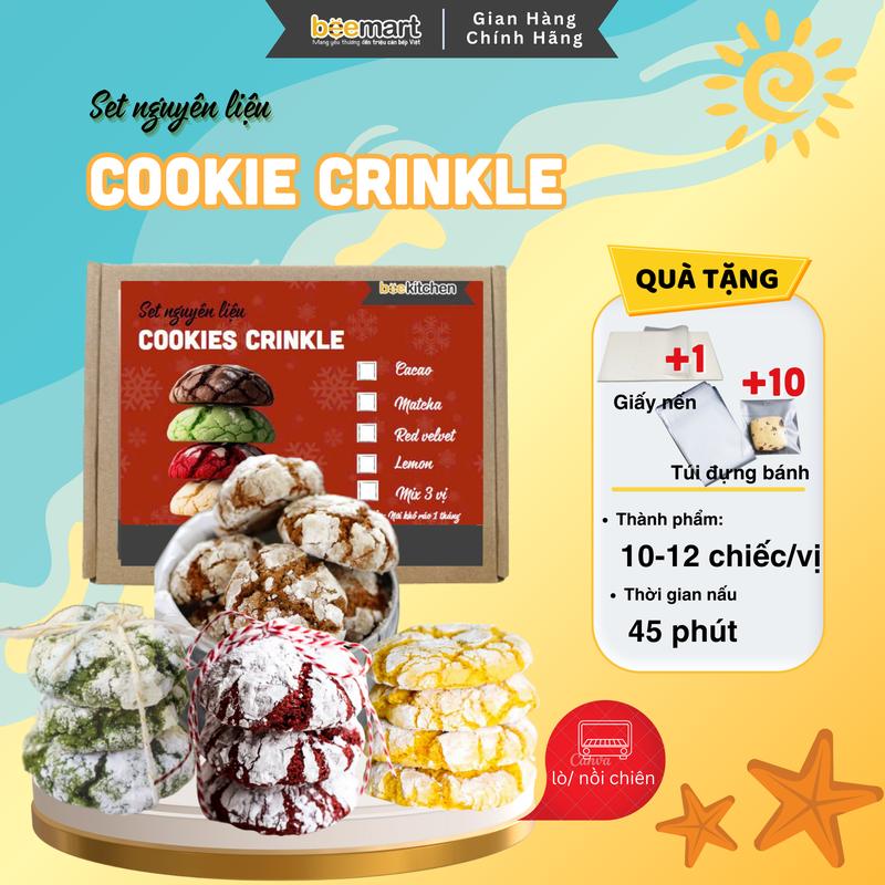 Set nguyên liệu làm Crinkle 3 vị (chocolate, trà xanh, RedVelvet), bánh quy phủ đường từ set nguyên liệu nhà Bee thành phẩm 10 chiếc Ăn vặt - Snack Food cookies  crinkles