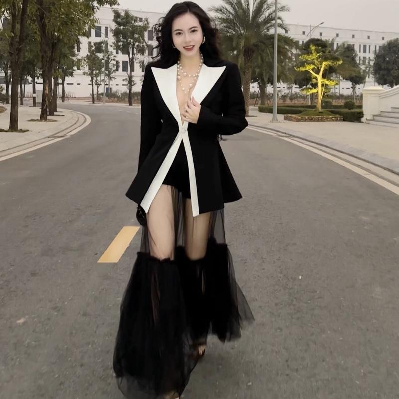 (Xả) Lẻ Áo, Lẻ Chân Váy SET VEST 3 CHI TIẾT Ly Huong Design đen phối trắng sang chảnh thích hợp đi tiệc, đi chơi Nữ Women Top