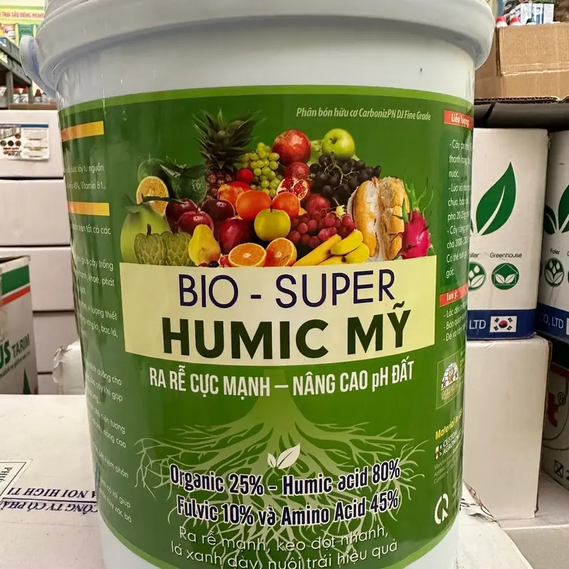 Phân bón hữu cơ BIO - SUPER HUMIC MỸ ( xô 3kg) giúp ra rễ mạnh - kéo đọt nhanh - lá xanh dày - nuôi trái hiệu quả. 0