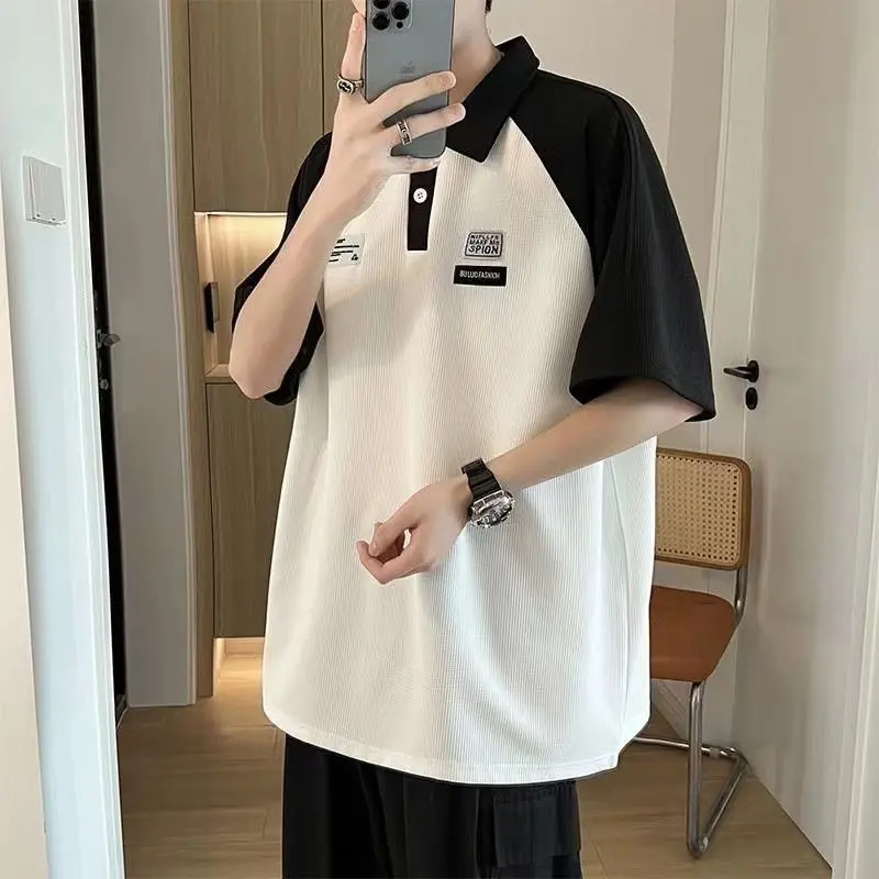Áo Polo Màu Tương Phản Cho Học Sinh, ngắn Tay, Áo Thun Cổ Điển Mỹ Cho Nam, Thương Hiệu Thời Trang Mùa Hè, Dáng Rộng Vừa Vặn, Dễ Phối Đồ, Áo Có Ve Áo Thường Ngày Menswear Có Cổ Shirt Cộc Tay Màu Đen 3